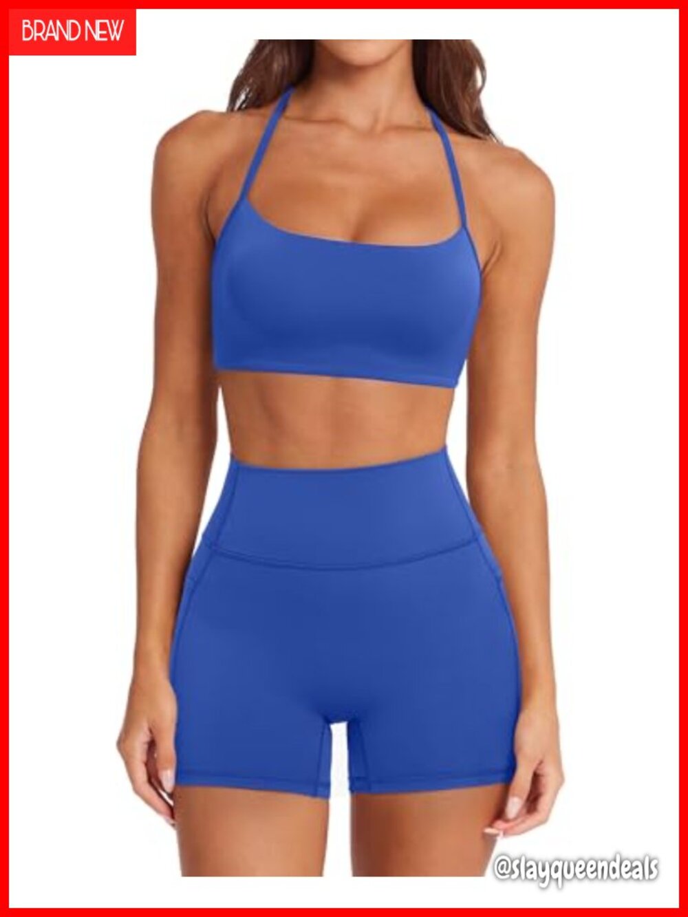 SUUKSESS Women 2 Piece Workout Set Padded Halter Sports Bra Biker Shorts with